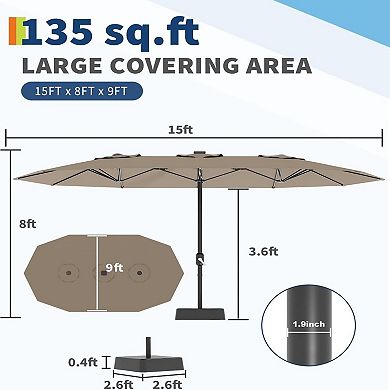 Double the Shade 15FT Double-Sided Rectangular Patio Umbrella with Base - High Quality