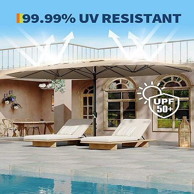 Double the Shade 15FT Double-Sided Rectangular Patio Umbrella with Base - High Quality