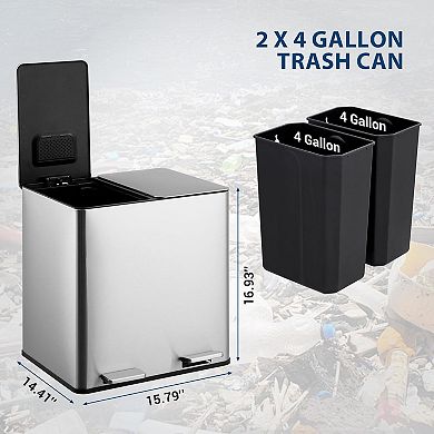 Kitchen Trash Can 2x4 Gallon Rectangular Kitchen Waste Bin Dual Separate Compartment Recycle Bin