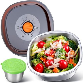 50 Oz Stainless Steel Salad Bowl With Lid Dressing Cup Leakproof