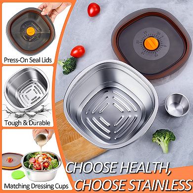 50 Oz Stainless Steel Salad Bowl With Lid Dressing Cup Leakproof
