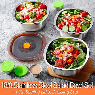 50 Oz Stainless Steel Salad Bowl With Lid Dressing Cup Leakproof