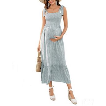Women's Maternity Midi Dress Tie Shoulder Floral Dress Beach Vacation Pregnancy Dress