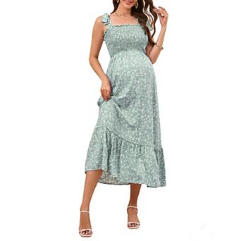 Women's Maternity Midi Dress Tie Shoulder Floral Dress Beach Vacation Pregnancy Dress