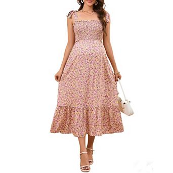 Women's Maternity Midi Dress Tie Shoulder Floral Dress Beach Vacation Pregnancy Dress