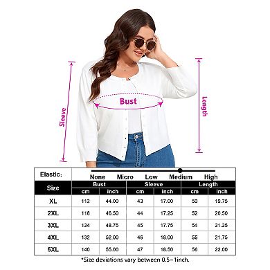 Plus Size Button Down Cardigan Women's 3/4 Sleeve Lightweight Knit Cropped Cardigan