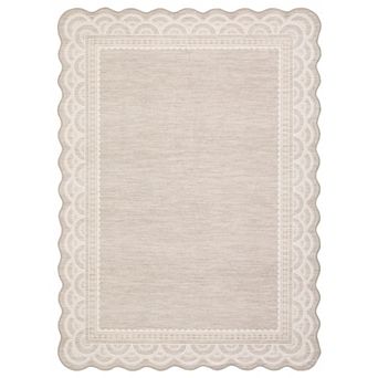 Modern Scalloped Area Rug Minimalist Solid Color Washable Non Slip Rug for Living Room