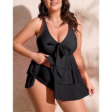 Women's Plus Size Layered Ruffled Swimsuit Two Piece Bathing Suit Set