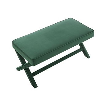 Mid-Century Modern Velvet Double Bench with X-Crossed Legs, Green