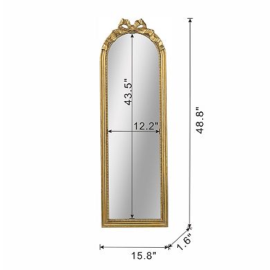 Baroque Style Full Length Wall Mirror 15.8" x 48.8" Arched Frame Gold Finish