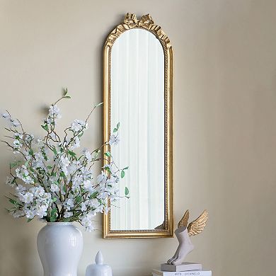 Baroque Style Full Length Wall Mirror 15.8" x 48.8" Arched Frame Gold Finish