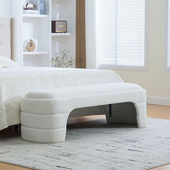 Modern 64.96" Wide Upholstered Armless Entryway Bench with Chenille Fabric, White