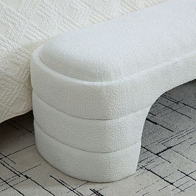 Modern 64.96" Wide Upholstered Armless Entryway Bench with Chenille Fabric, White