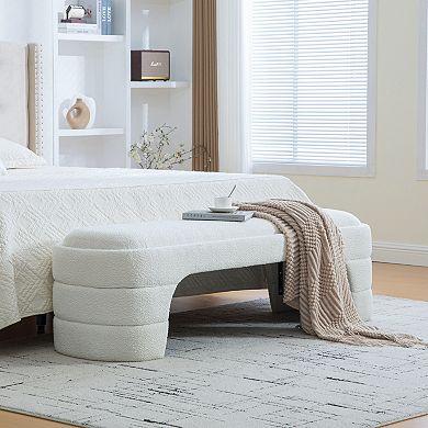Modern 64.96" Wide Upholstered Armless Entryway Bench with Chenille Fabric, White