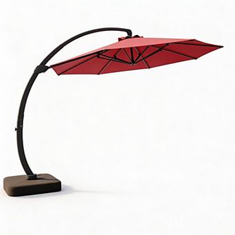 Large Cantilever Patio Umbrella, Heavy Duty Iron Offset Hanging Outdoor Sunshade Canopy with Crank