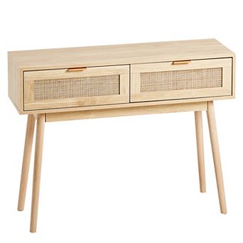 Natural Rattan Console Table with 2 Storage Drawers, Natural