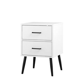 Modern White 2-Drawer Nightstand with Metal Legs and Handles