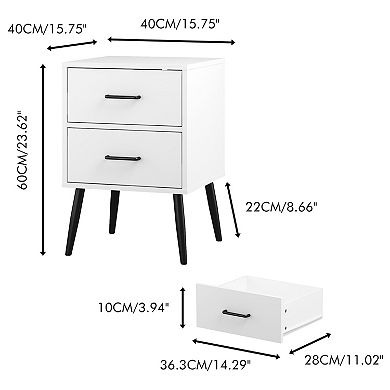 Modern White 2-Drawer Nightstand with Metal Legs and Handles