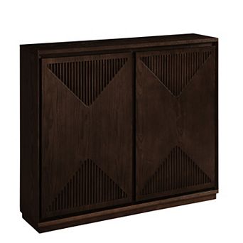 Mid Century Modern V-shape Storage Cabinet, Narrow Buffet Sideboard with Fluted Design, Dark Walnut