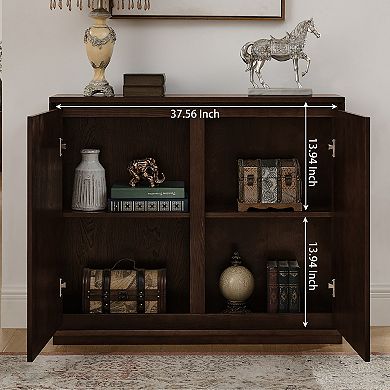 Mid Century Modern V-shape Storage Cabinet, Narrow Buffet Sideboard with Fluted Design, Dark Walnut
