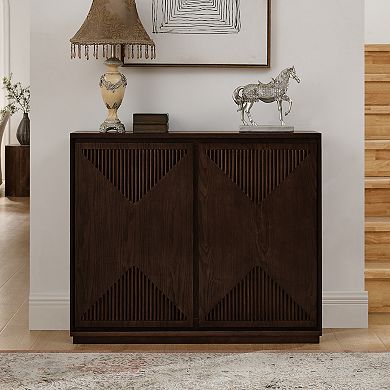 Mid Century Modern V-shape Storage Cabinet, Narrow Buffet Sideboard with Fluted Design, Dark Walnut