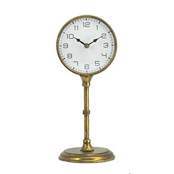 Vintage Inspired Gold Iron Table Clock 6.5x5.9x15.2 Inches