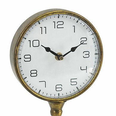 Vintage Inspired Gold Iron Table Clock 6.5x5.9x15.2 Inches