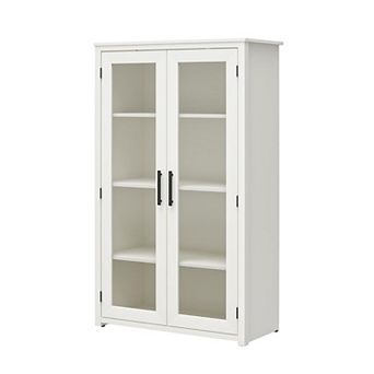 Modern Curio Cabinet in White Oak with Wood and Glass Design, 33.7 in L x 15.6 in W x 55.5 in H