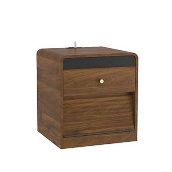 Smart Nightstand with Charging Station and Voice-Controlled LED Night Light, 1 AC Outlet, 2 USB Port