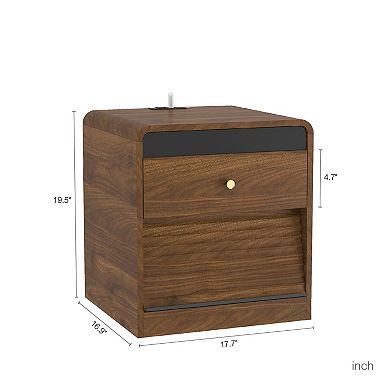 Smart Nightstand with Charging Station and Voice-Controlled LED Night Light, 1 AC Outlet, 2 USB Port