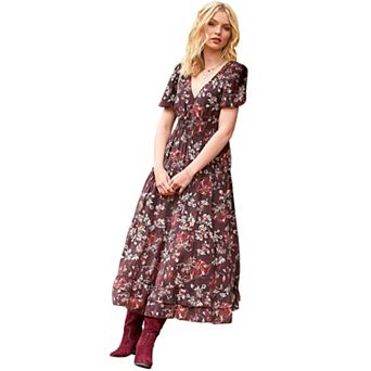 Joe Browns Women's Plus Size V-Neck Flounce Midi Dress