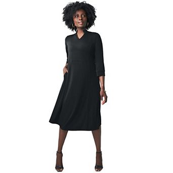 Jessica London Women's Plus Size V-Neck Midi Dress