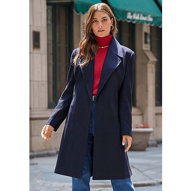 Roaman's Women's Plus Size A-Line Belted Wool Blend Coat