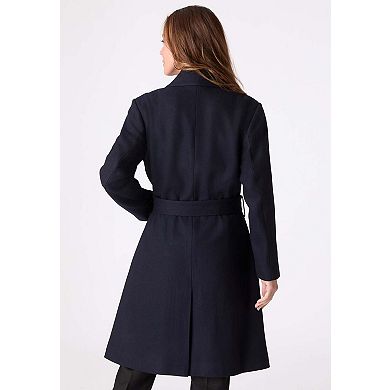 Roaman's Women's Plus Size A-Line Belted Wool Blend Coat