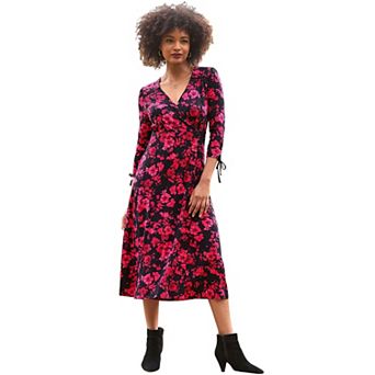 Joe Browns Women's Plus Size Stretch Knit Faux Wrap Midi Dress