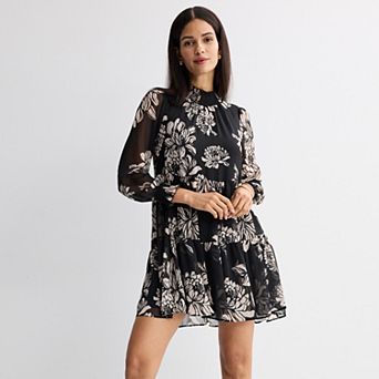 Petite Nine West Smocked Neck Flowy Mini Dress