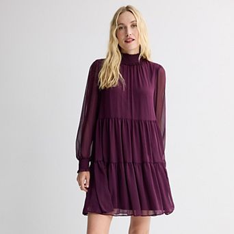 Petite Nine West Smocked Neck Flowy Mini Dress