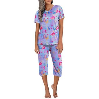 Ekouaer Women's Sleepwear Capri Pajama Sets Short Sleeve 2 pc Pjs V Neck Tops & Capri Pants