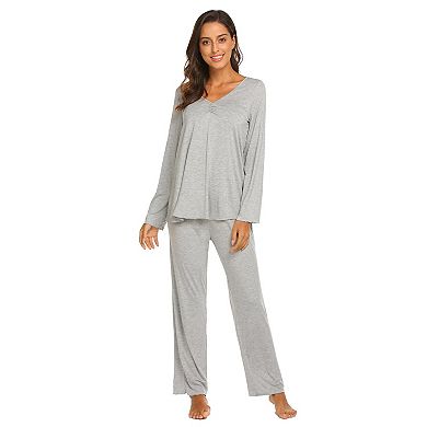 Ekouaer Womens Pajama Sets 2 Piece Lounge Set Fall Winter Pajamas Long Sleeve Pjs Top and Pants