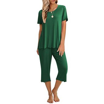 Ekouaer Women's Pajamas Set Short Sleeve Top With Capri Pants Pjs Lounge & Sleepwear Set
