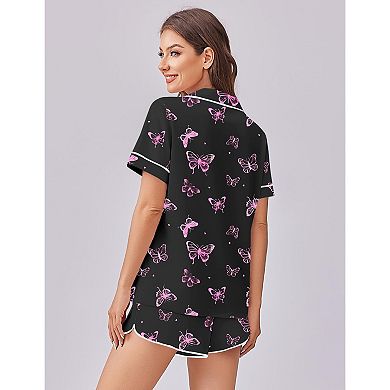 Ekouaer Womens Pajama Set Print Short Sleeve Sleepwear Button Down Pjs Shorts Set