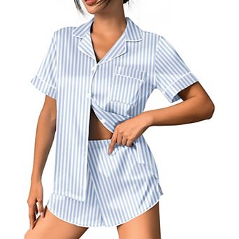 Ekouaer Womens Pajama Set Print Short Sleeve Sleepwear Button Down Pjs Shorts Set