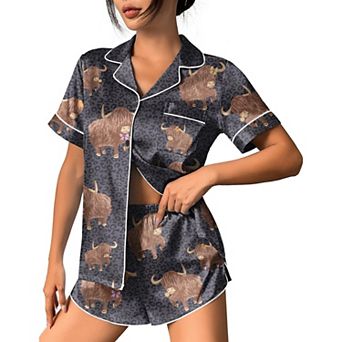 Ekouaer Womens Pajama Set Print Short Sleeve Sleepwear Button Down Pjs Shorts Set