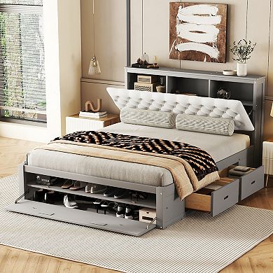 Merax Queen Size Wooden Platform Bed with Storage