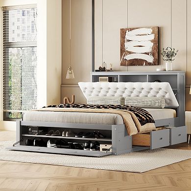 Merax Queen Size Wooden Platform Bed with Storage