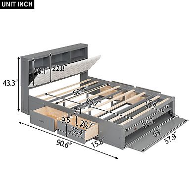 Merax Queen Size Wooden Platform Bed with Storage