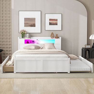 Merax Queen Size Wood Storage Platform Bed with LED