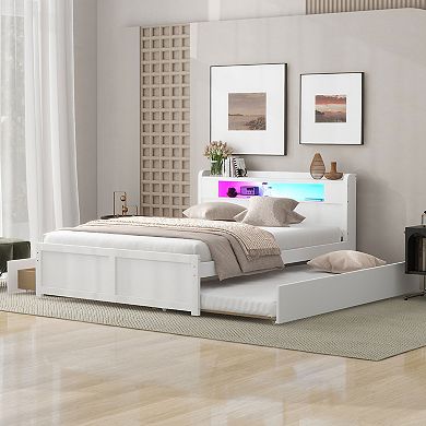 Merax Queen Size Wood Storage Platform Bed with LED