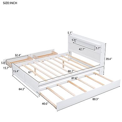 Merax Queen Size Wood Storage Platform Bed with LED