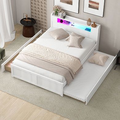 Merax Queen Size Wood Storage Platform Bed with LED
